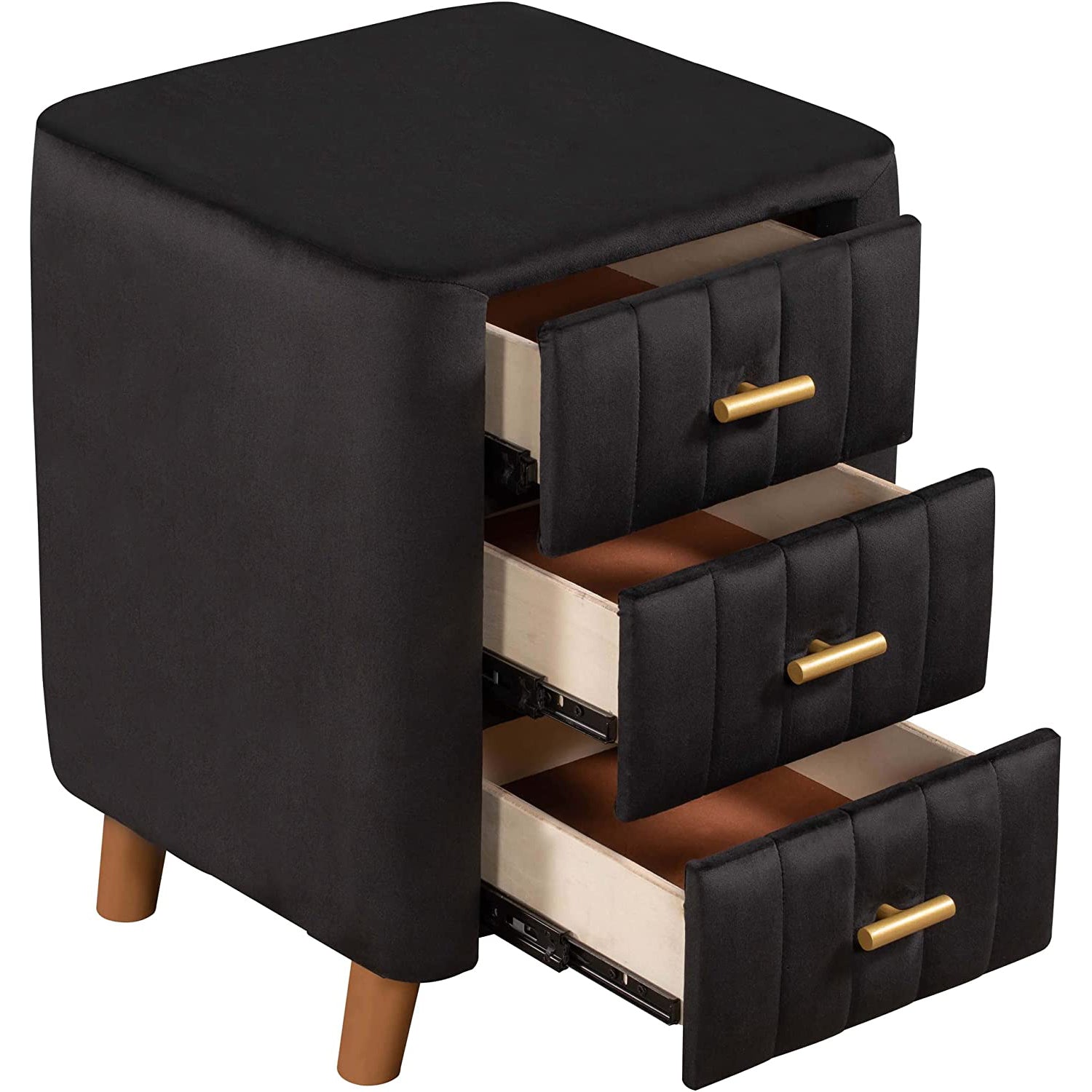 Modern Bedside Velvet Upholstered 3-Drawer Nightstand with Metal Handles Best Sale Online