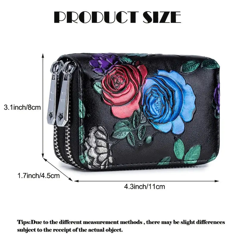 Women's Floral Faux Leather Double Zipper Card Holder and Coin Purse Find Great Cheap Online