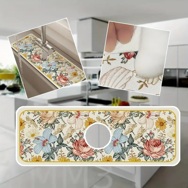 Floral Sink Faucet Absorbent Mat Official Cheap Online