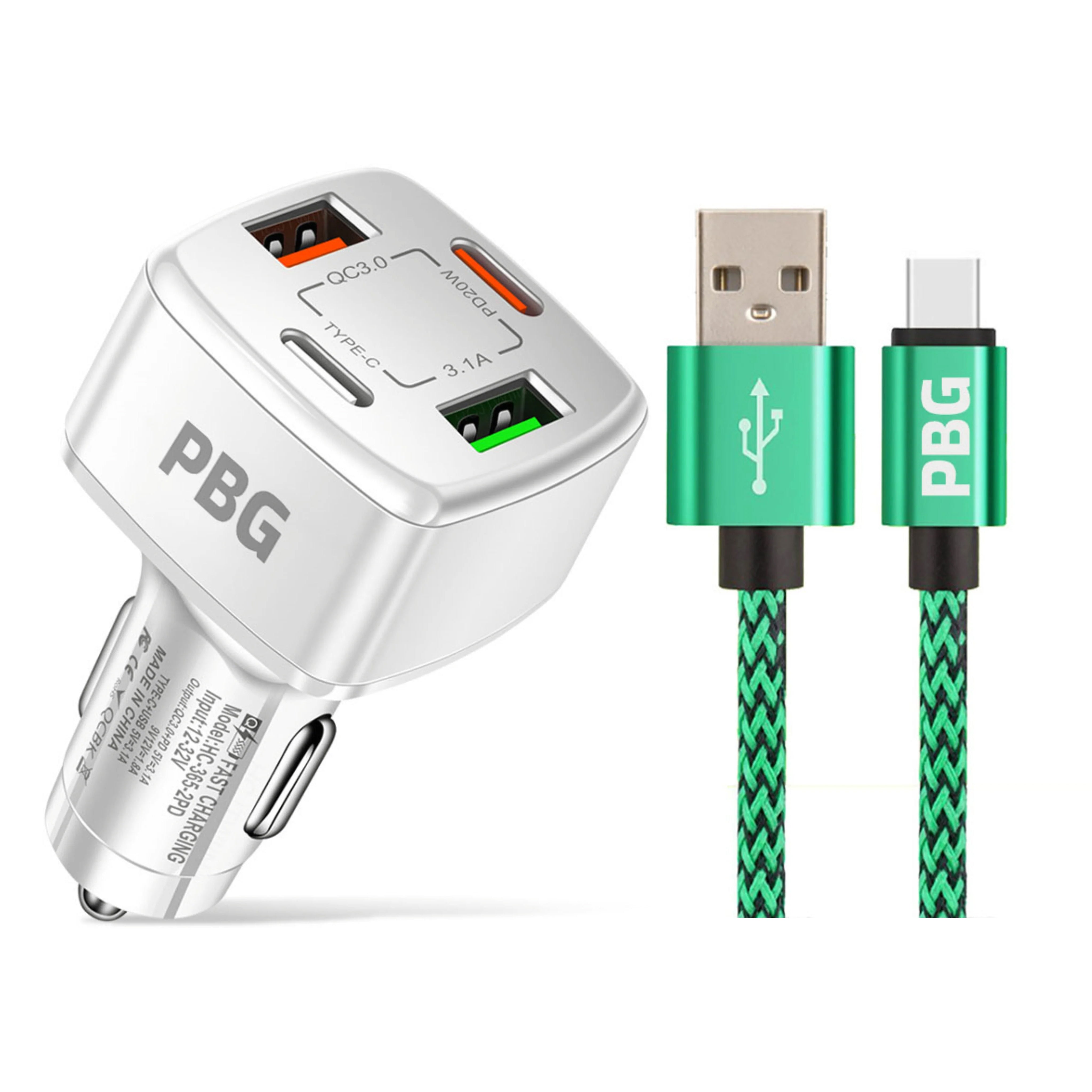 PBG 4 Port PD/USB Car Charger and 10Ft. Zebra Style Lightning Cable Bundle Sale View