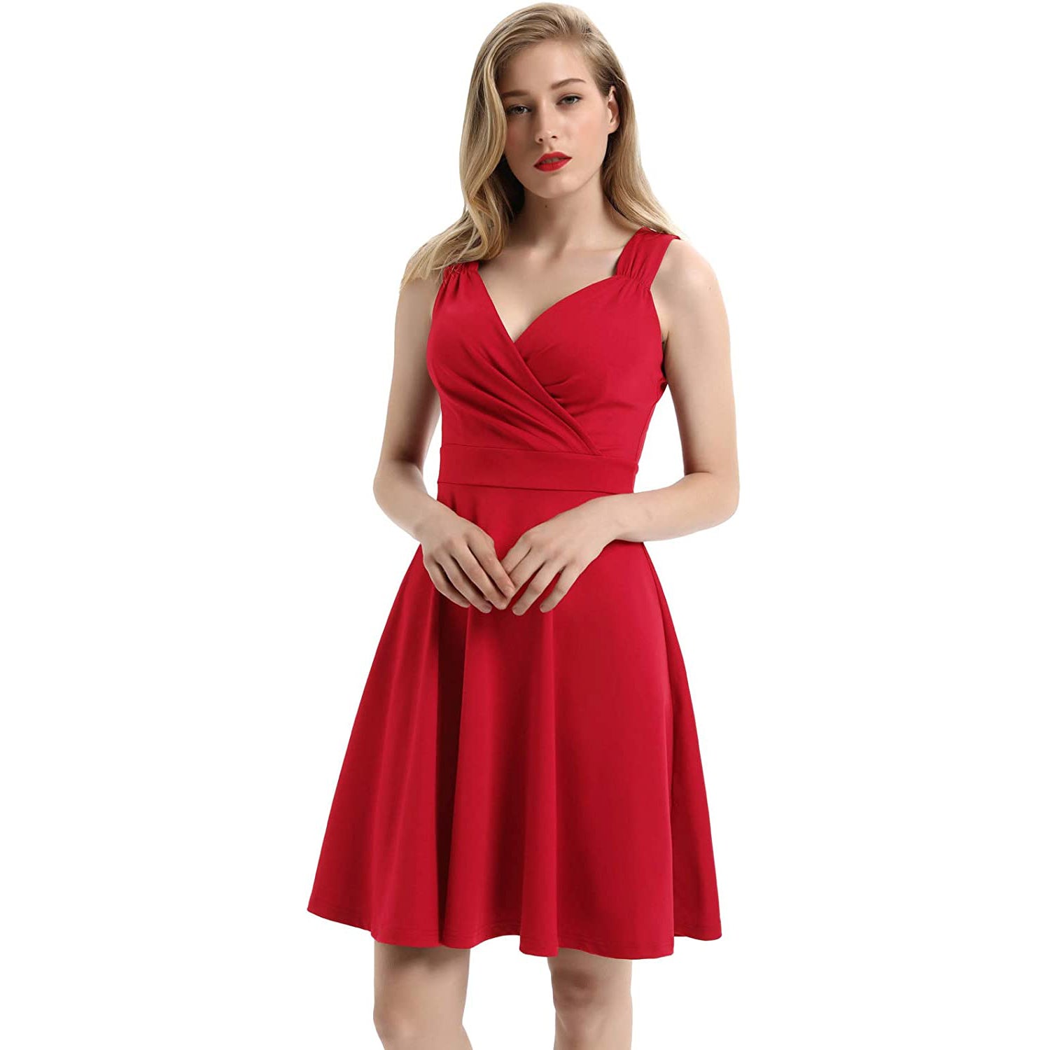 Women's Sleeveless Wrap V-Neck A-line Bridesmaid Cocktail Party Dress Low Pice Fee Shipping Sale Online