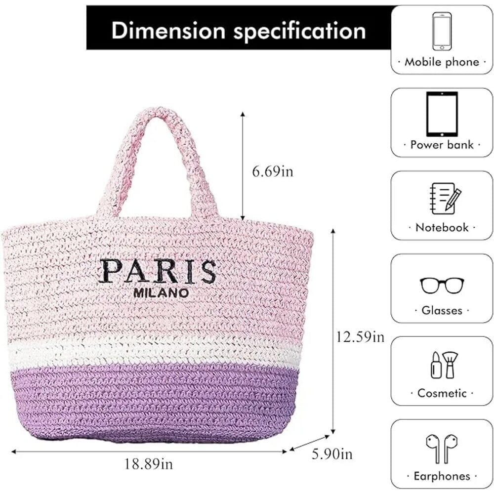 Large Straw Beach Bag – Woven Shoulder Tote Bag – Paris/Milano Looking For