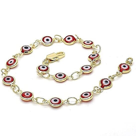 18k Women's Gold Filled High Polish Finsh Red Evil Eye Clasp Bracelet 7.5 Inch In China Cheap Pice