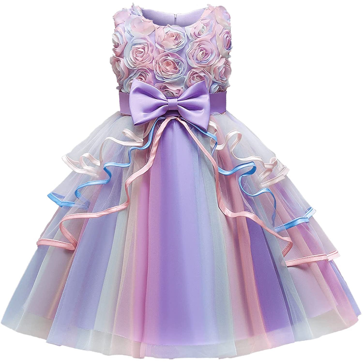 Girl's Rainbow Tulle Lace Dress Discount Best