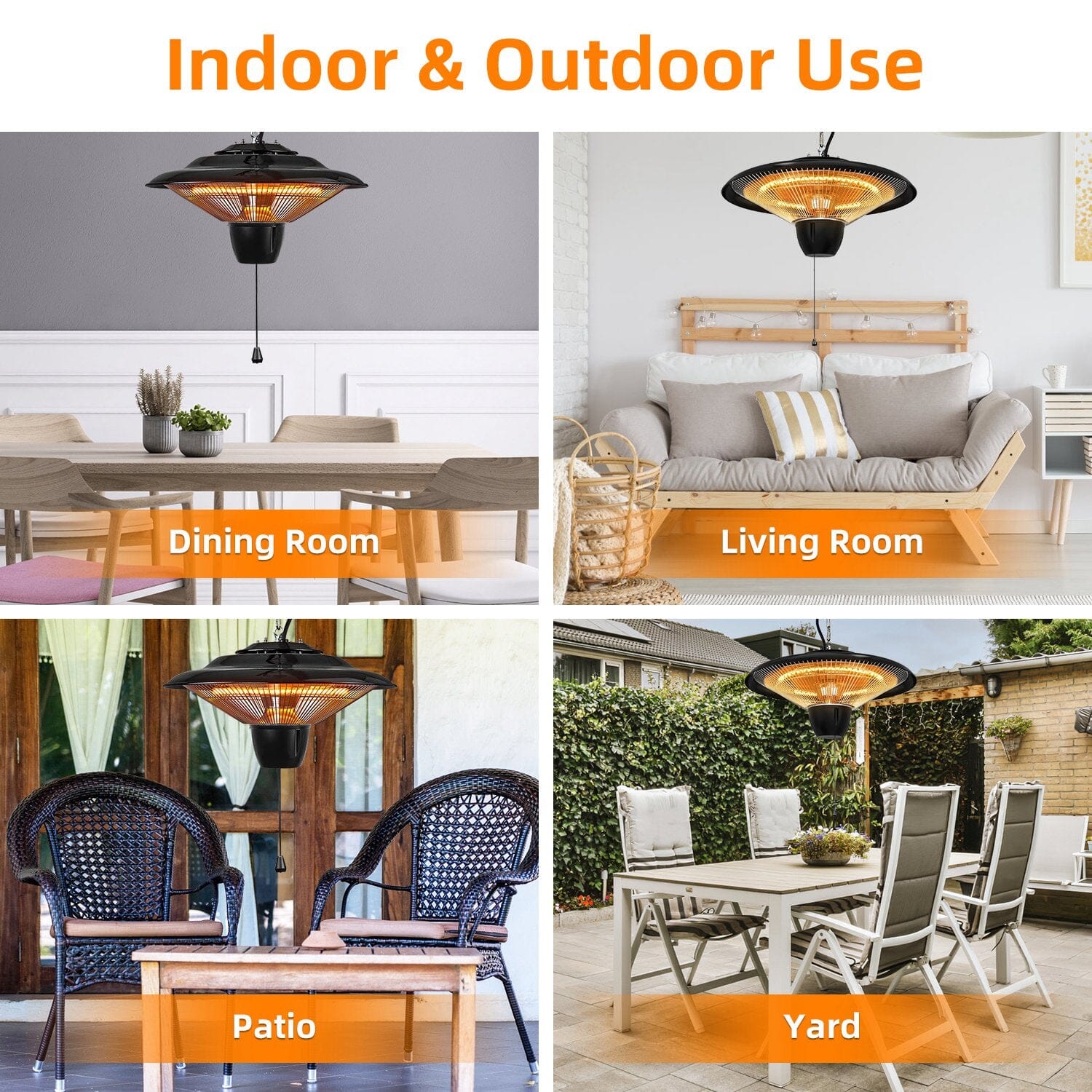 1500W Outdoor Hanging Patio Ultra-Quiet Electric Heating Lamp Newest Online