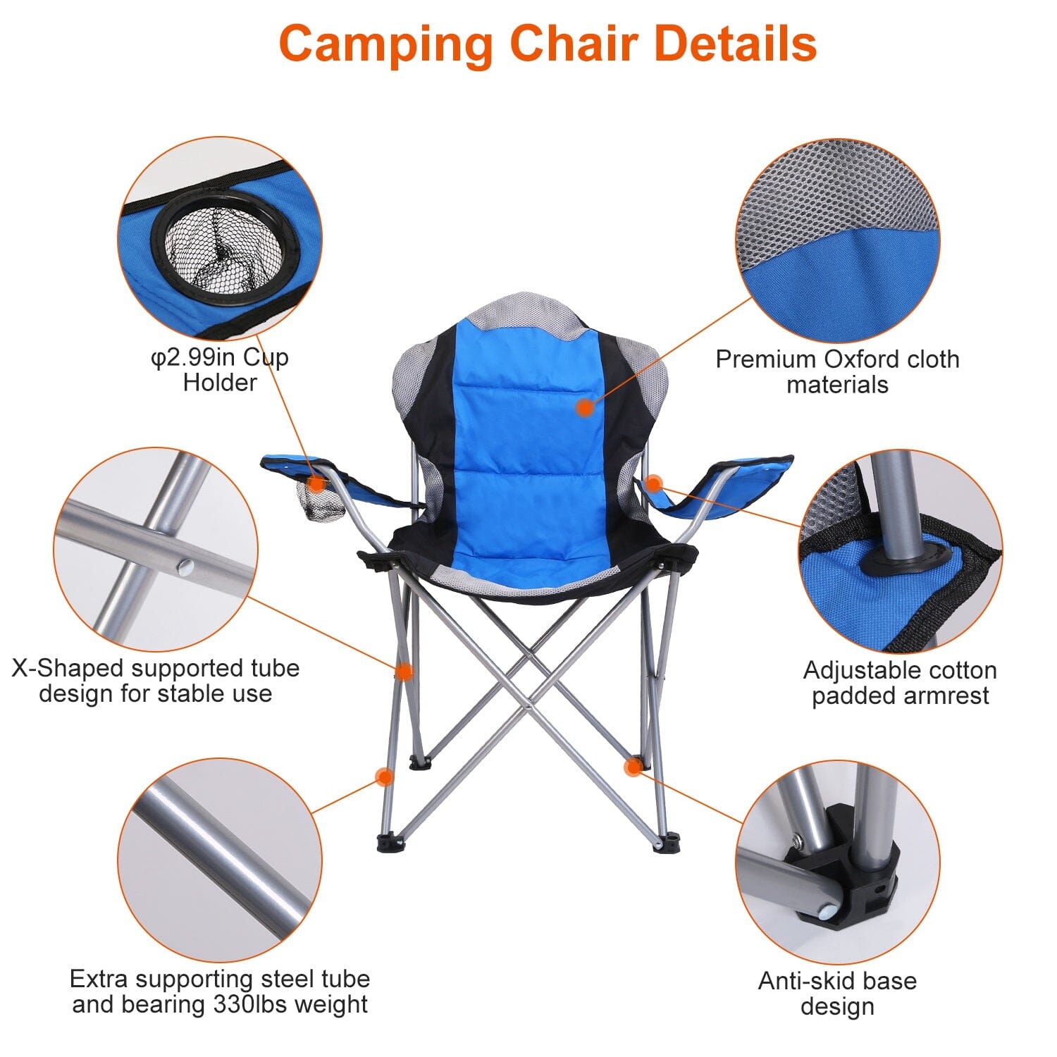 Padded Seat Arm Back Foldable Camping Chair Heavy Duty Steel Lawn Cheap Sale Supply