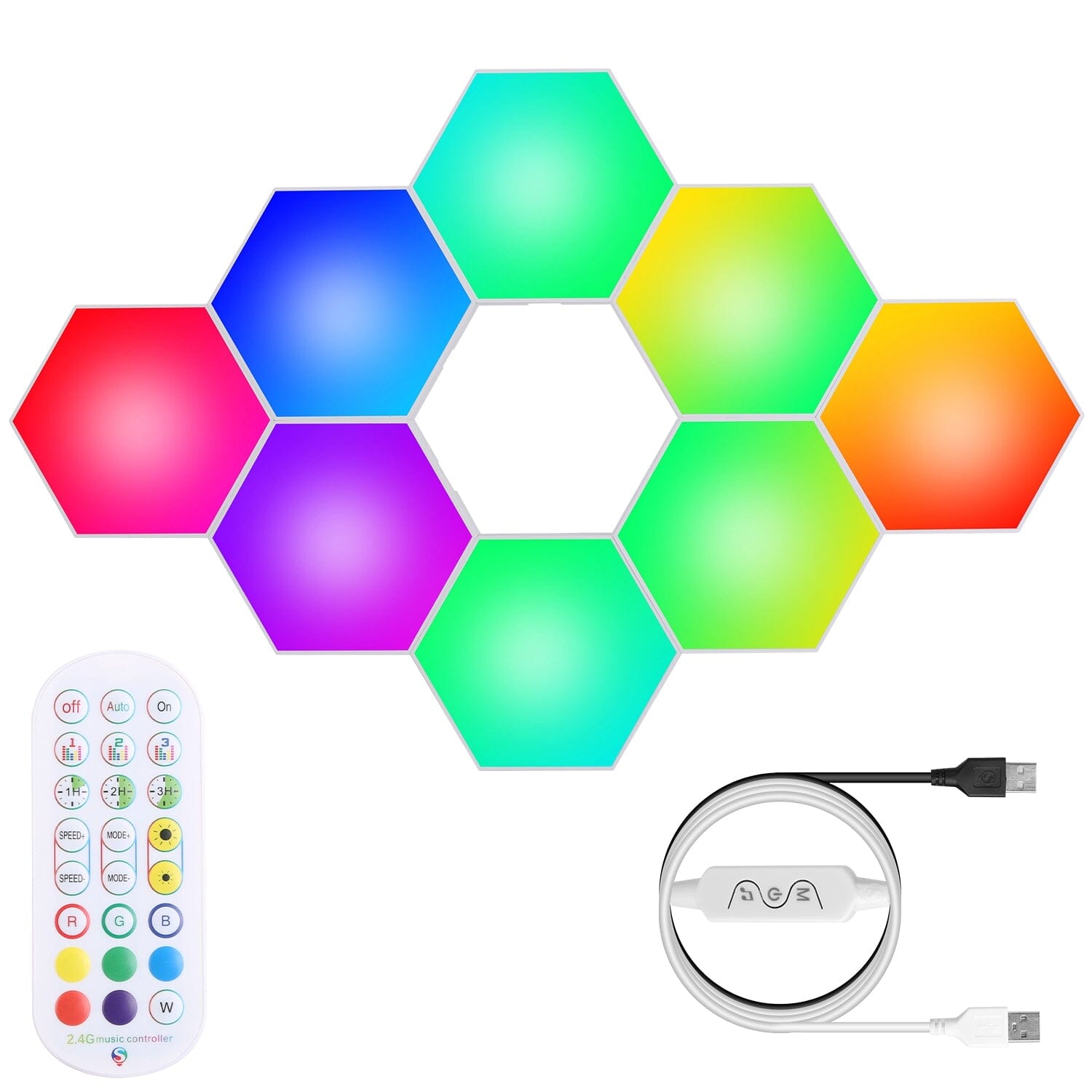 8-Piece: Hexagon Light Panels RGBW Colorful Splicing Wall Lamps Nicekicks