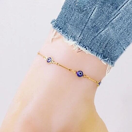 18k Gold Plated Bar Style Blue Evil Eye Crystal Anklet Buy Cheap Sast