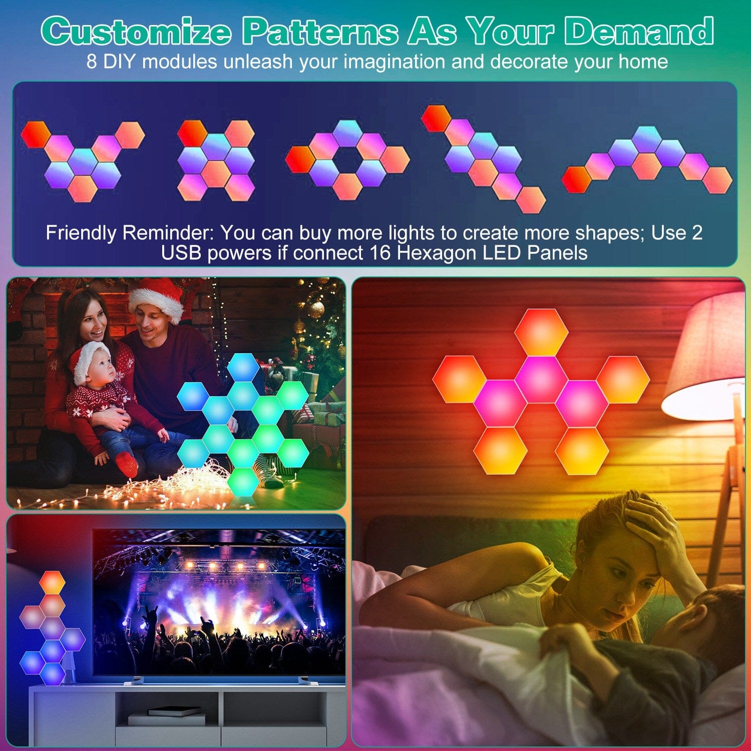 8-Piece: Hexagon Light Panels RGBW Colorful Splicing Wall Lamps Nicekicks