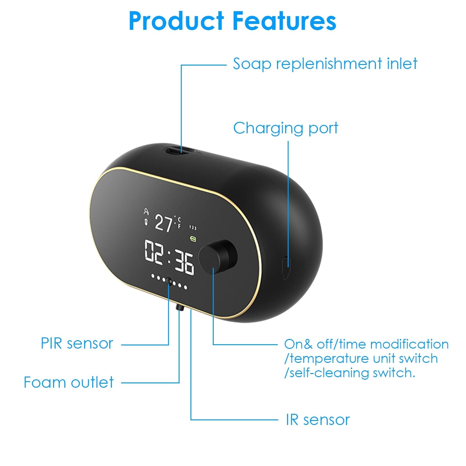 Automatic Soap Dispenser Wall Mounted Hand Free with Clock Temperature Best Place Sale Online