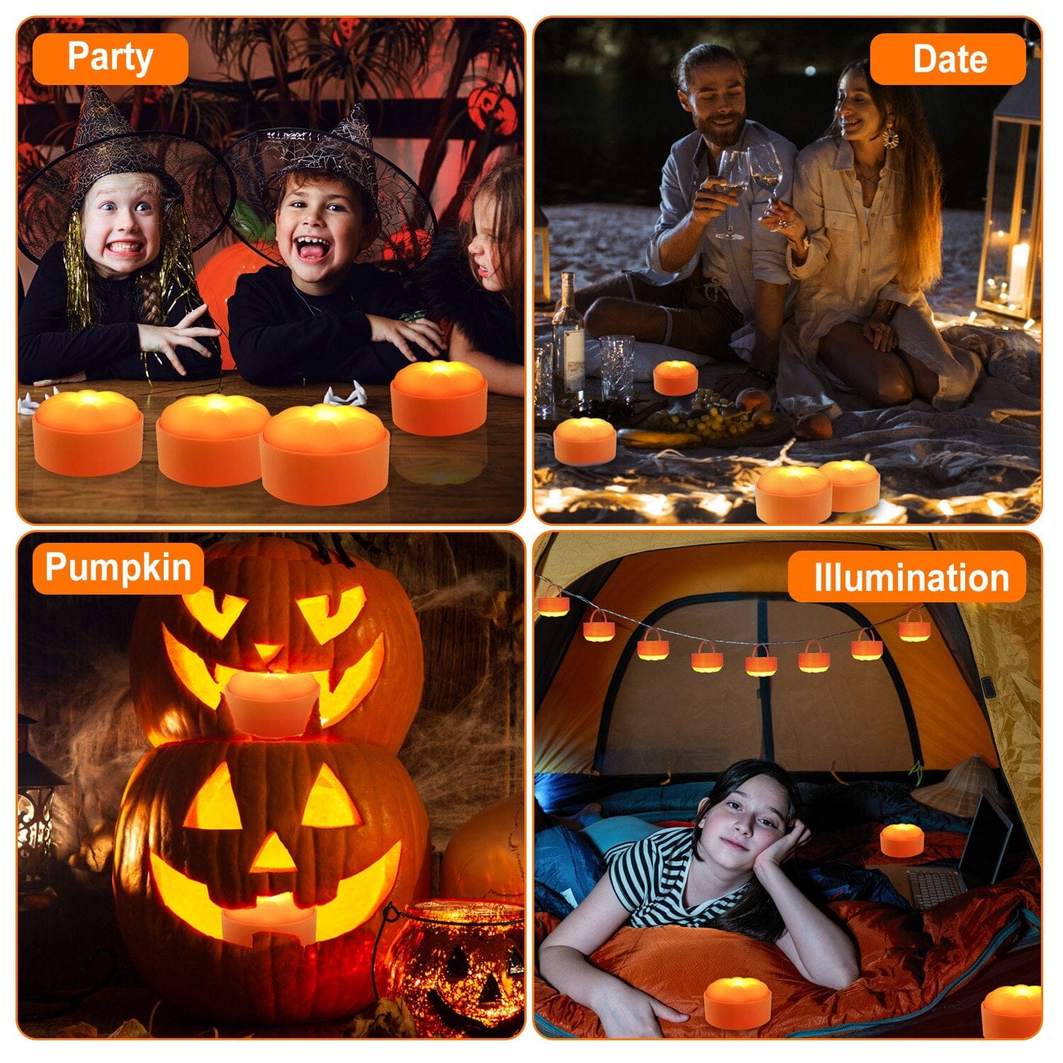 4-Pack: Halloween LED Pumpkin Lights Battery Operated with 2 Light Modes 4 Timer Setting Visa Payment