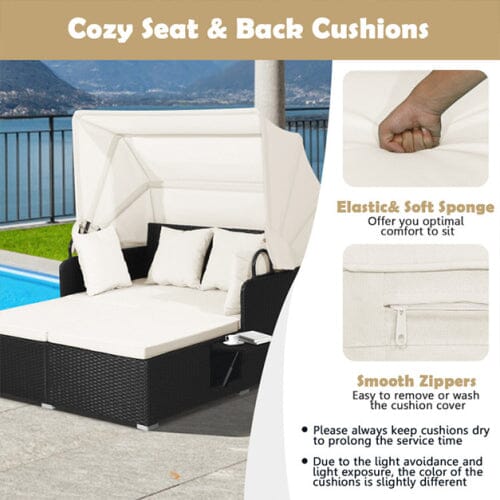 Patio Rattan Daybed with Retractable Canopy and Side Tables Finishline