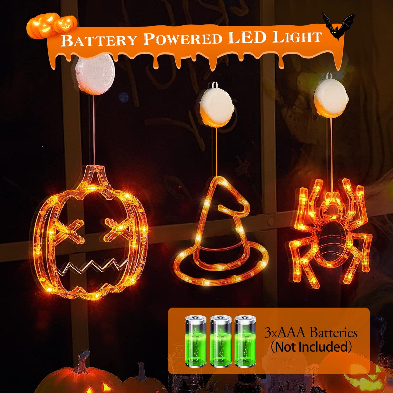 3-Pack: Halloween Window Light with Suction Cup Hanging Holes Clearance Manchester Great Sale