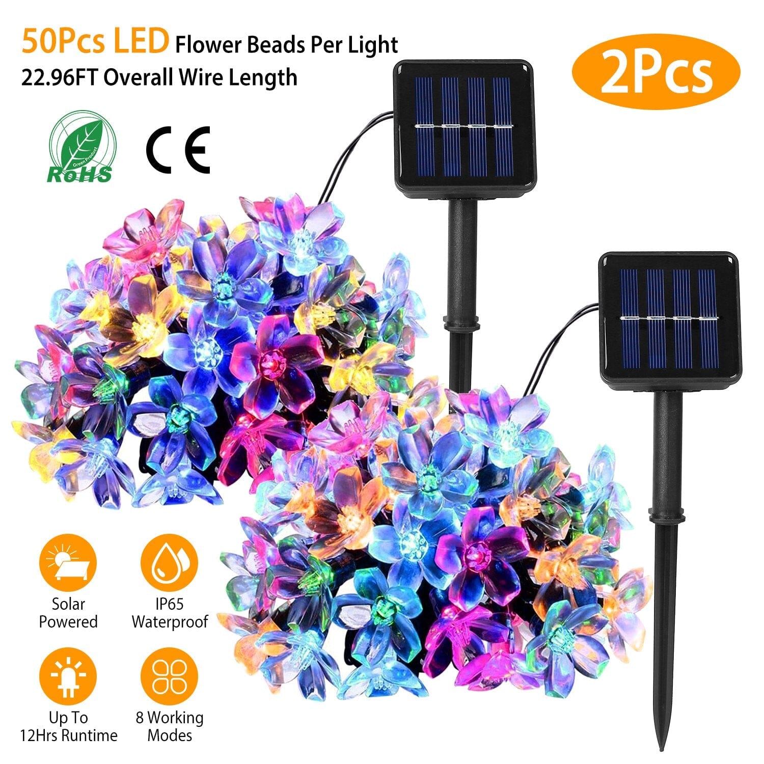 2-Pieces: Solar Power String Lights 50 LED Beads Fairy Sakura Flower Manchester Great Sale Online