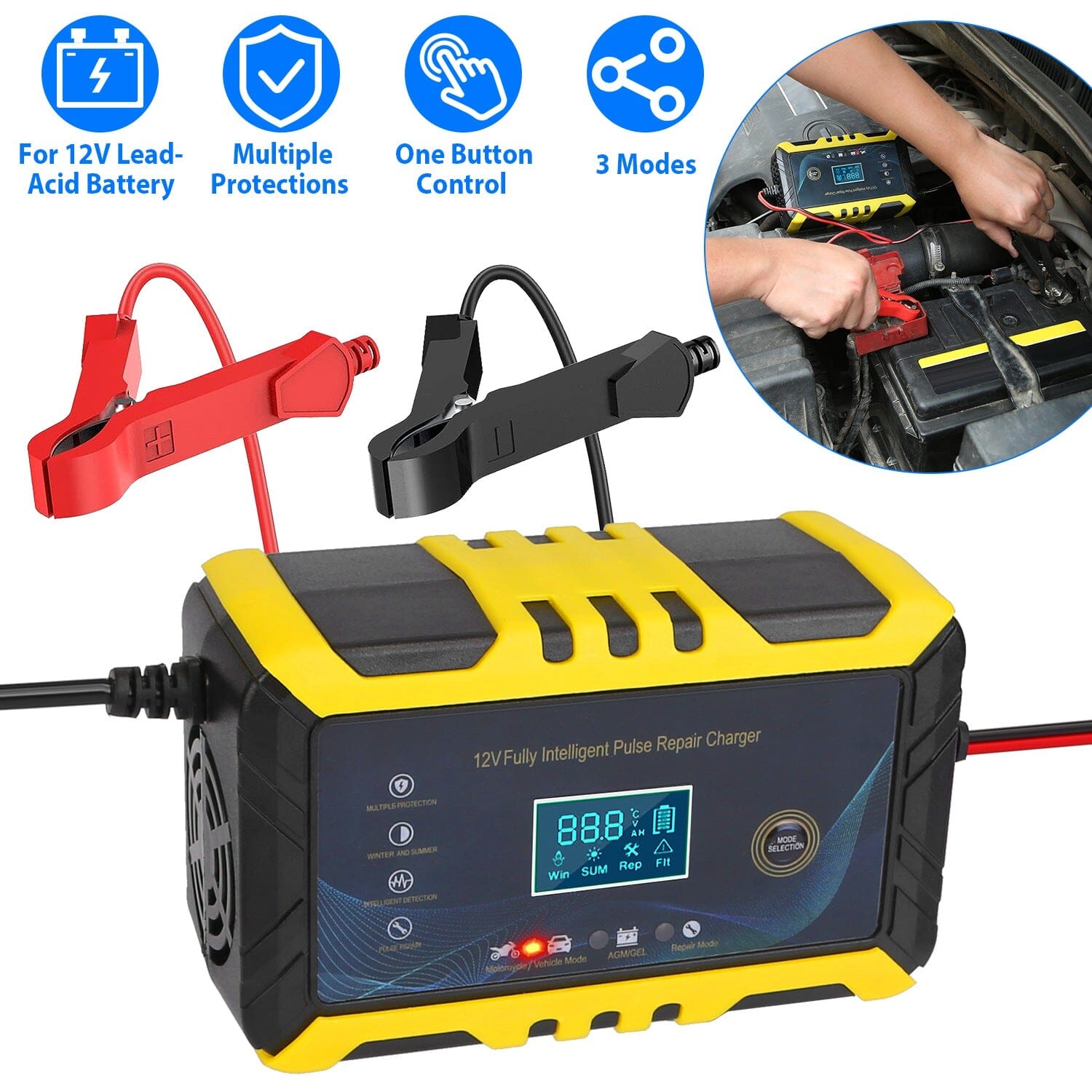 Car Battery Charger 12V/6A Smart Automatic Battery Charger Pulse Repair Sale Genuine