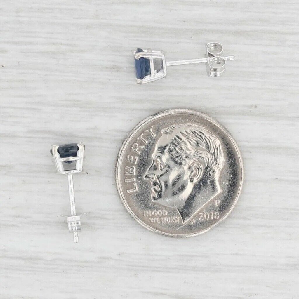 1ctw Blue Sapphire Stud Earrings 14k White Gold September Birthstone Solitaire Sale Geniue Stockist