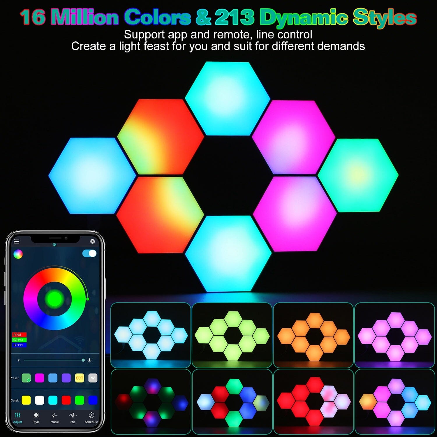 8-Piece: Hexagon Light Panels RGBW Colorful Splicing Wall Lamps Nicekicks