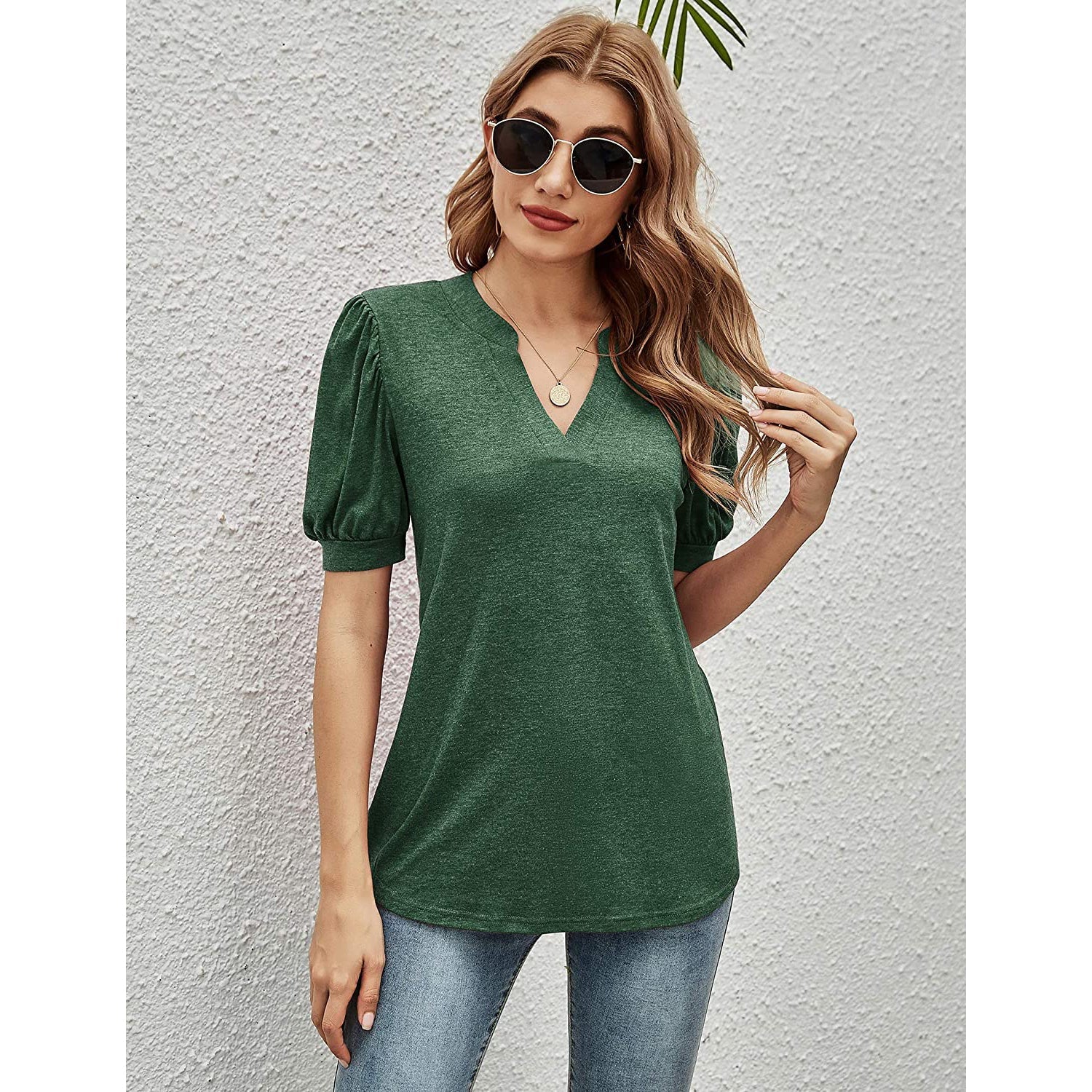 Romanstii Women Casual V-neck T-Shirts Loose Puff Short Free Shipping Cheap Online