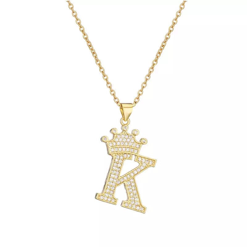 Stainless Steel Gold Overlay Hip Hop Crown A-Z Letters Necklace for Men and Women Outlet Buy