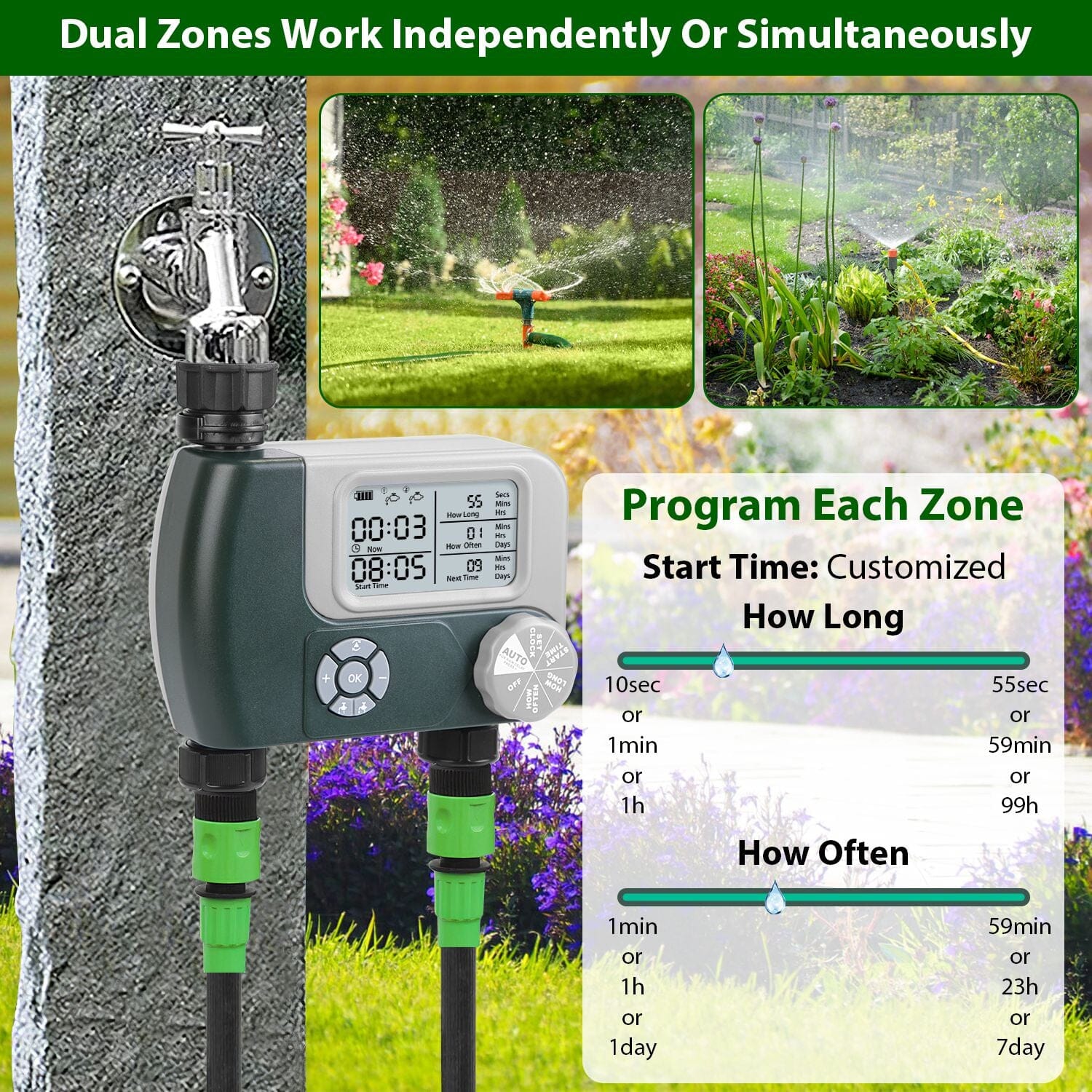 Digital Programmable Sprinkler Timer with 2 Outlet Zones Clearance Original