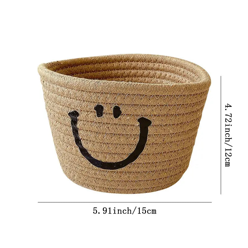 Happy Face Woven Storage Basket Cheap Sale Best Store To Get