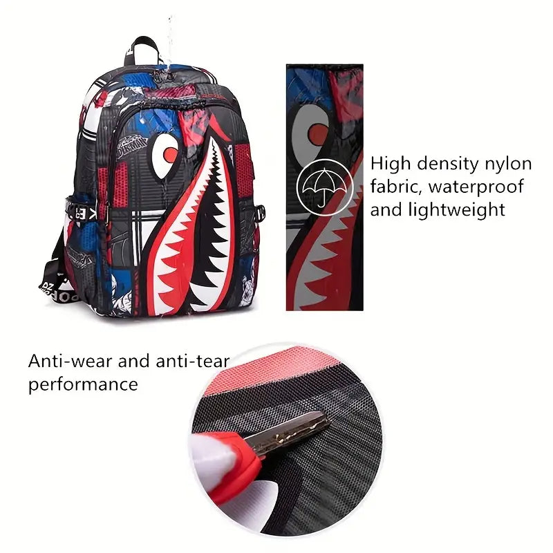 Shark Patterned Nylon Student Backpack Explore Online