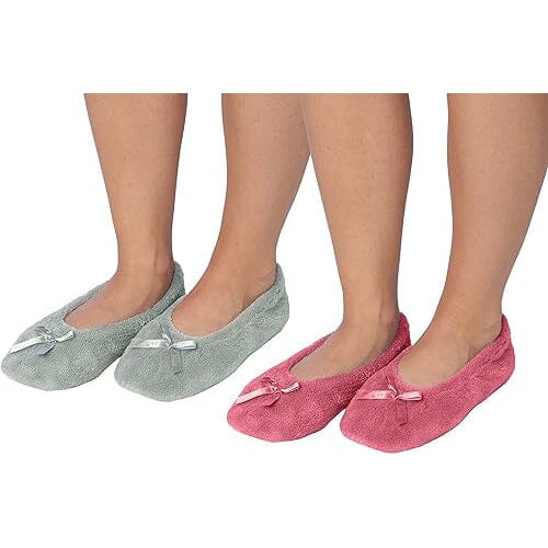 2-Pairs: Roxoni Women's Terry Classic Cotton & Velour Ballerina Slippers Outlet Locations Cheap Pice