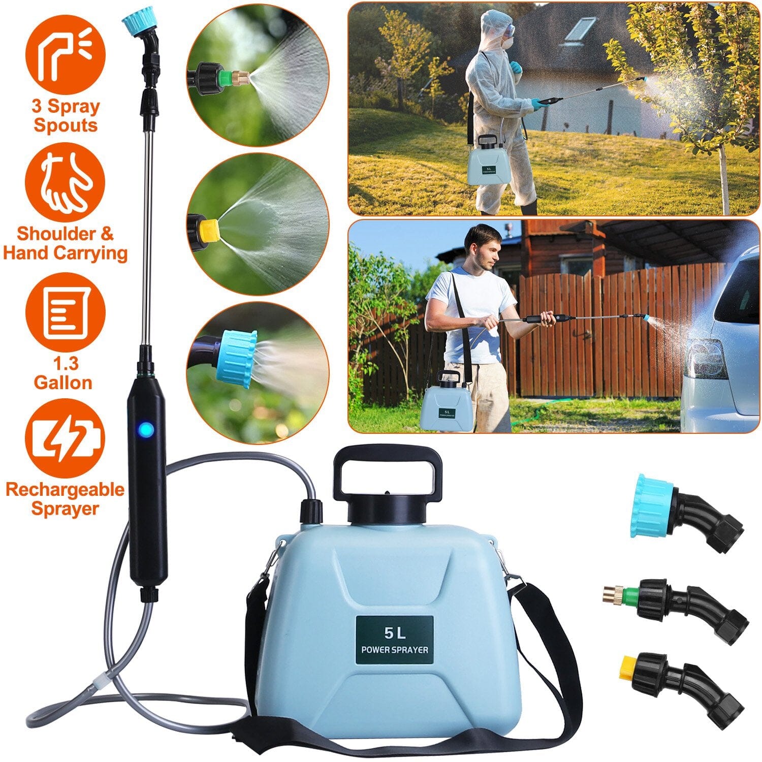 5L/1/3 Gallon Electric Plant Sprayer Telescopic Rechargeable with 3 Spray Sprouts Cheap Sale Amazing Pice