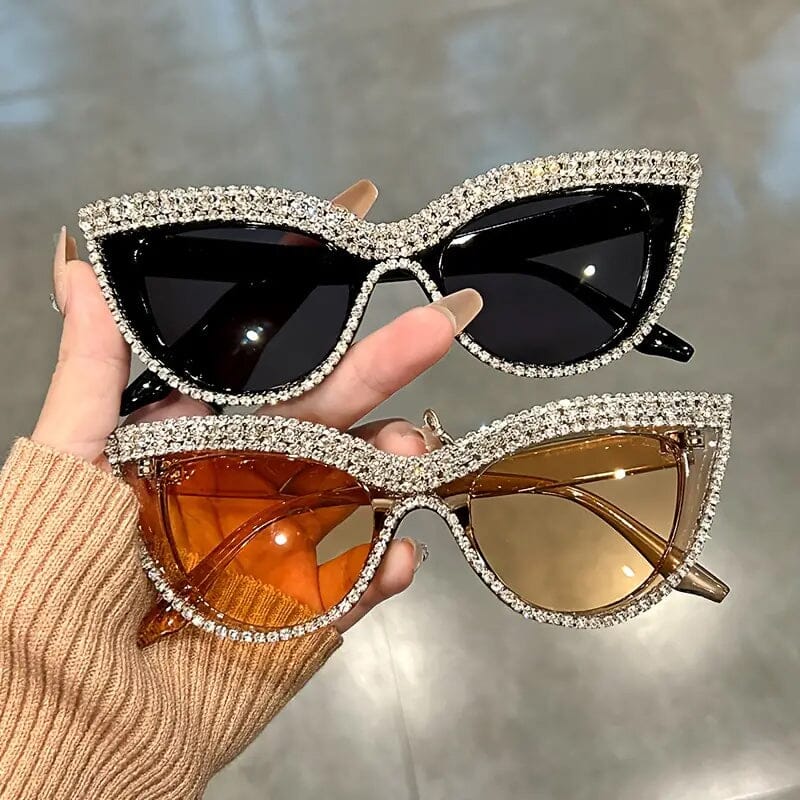 2-Pieces: Bling Rhinestone Cat Eye Sunglasses Sale Good Selling