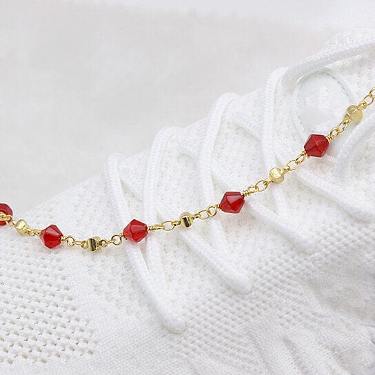 18k Gold Filled High Polish Finish Red Crystal Ankle Bracelet Sale Low Pice