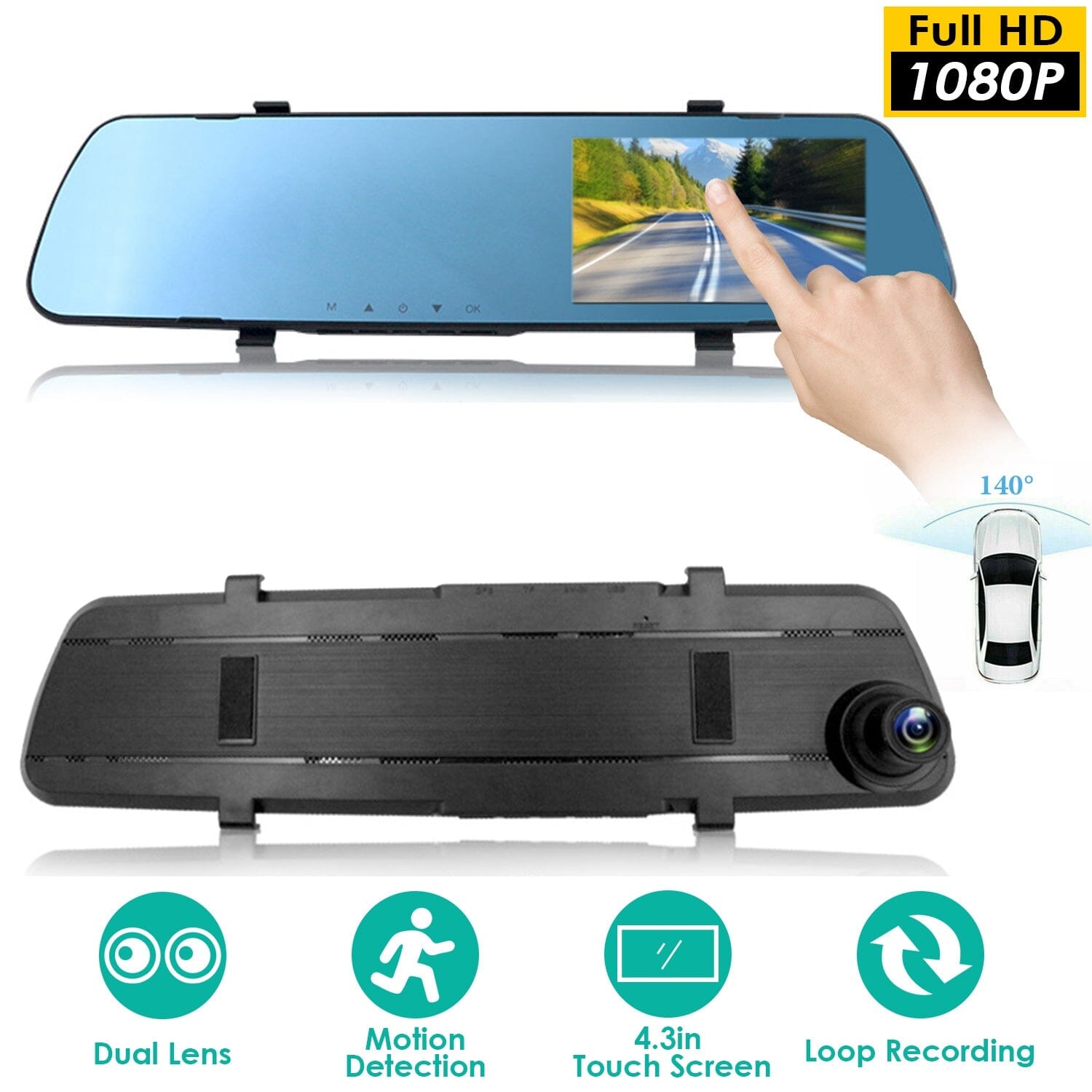 1080P Car DVR 4.3inches Dash Cam with 140° Angle Loop Recording Explore