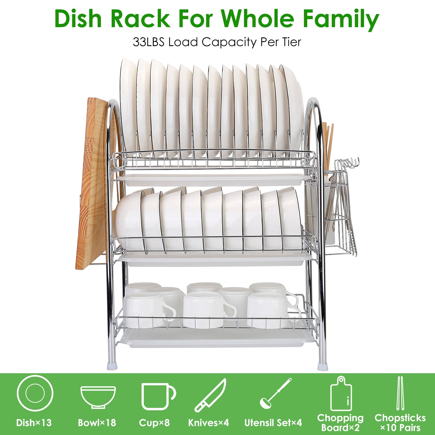 3-Tier Dish Drying Rack Shelf with 3 Drain Trays Chopping Board For Cheap Sale Online