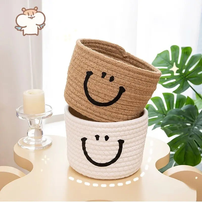 Happy Face Woven Storage Basket Cheap Sale Best Store To Get