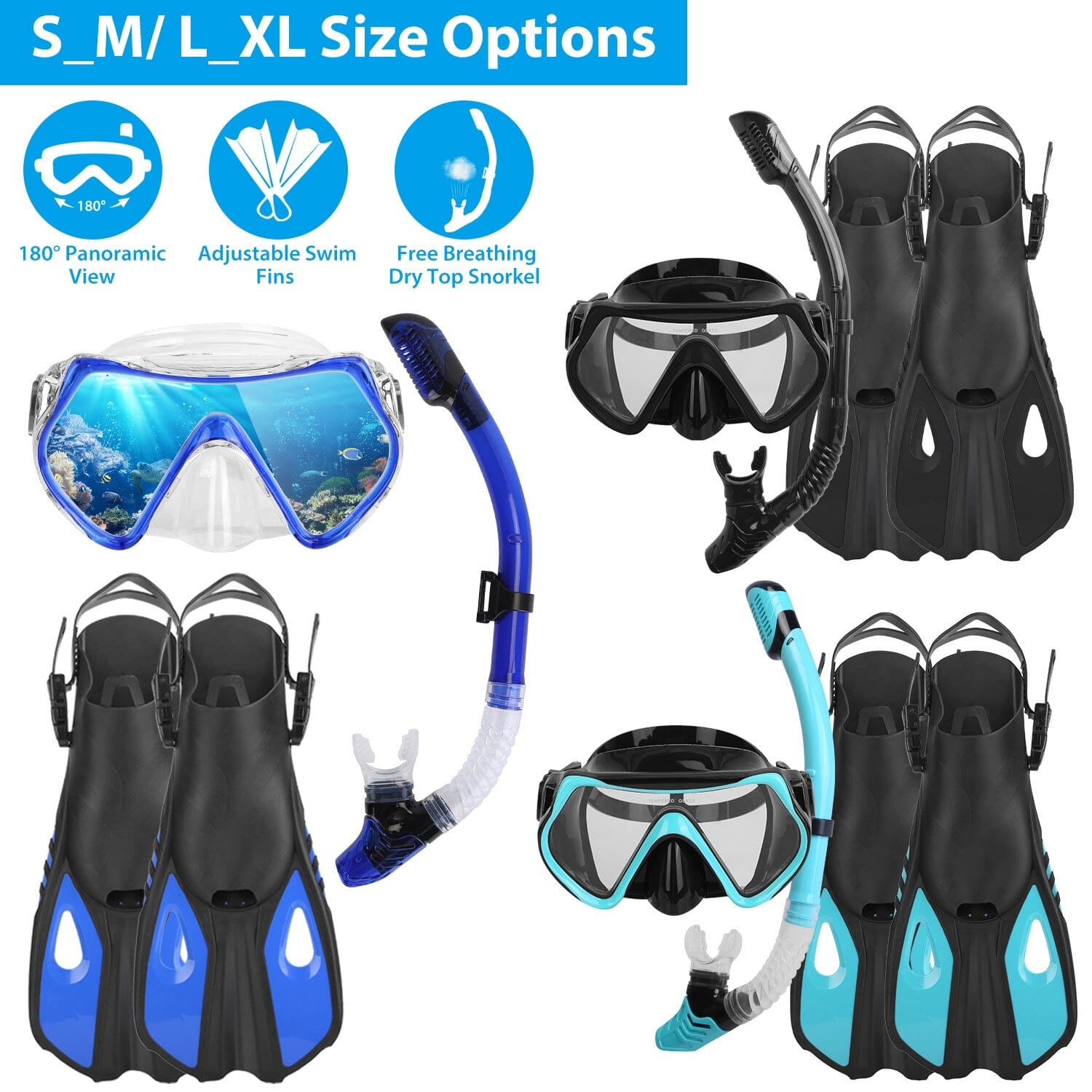 Snorkling Gear Mask Fin Set with Adjustable Swim Fins Cheap Sale Comfortable