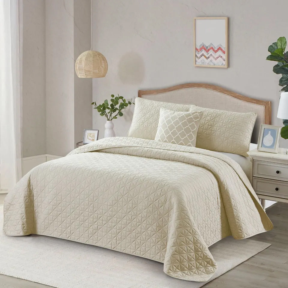 4-Piece: Bibb Home Solid Reversible Quilt Set with Embroidered Cushion Free Shipping Hot Sale