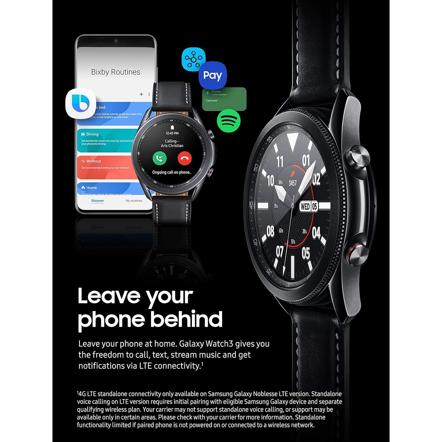 Samsung - Galaxy Watch3 Smartwatch 45mm Stainless LTE - Mystic Black Cheapest Pice For Sale