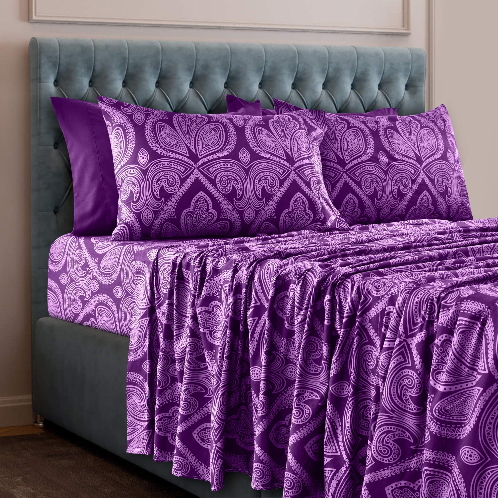 6 Piece Paisley Printed Sheet Set Bed Sheets Deep Pocket Bedding For Sale Online