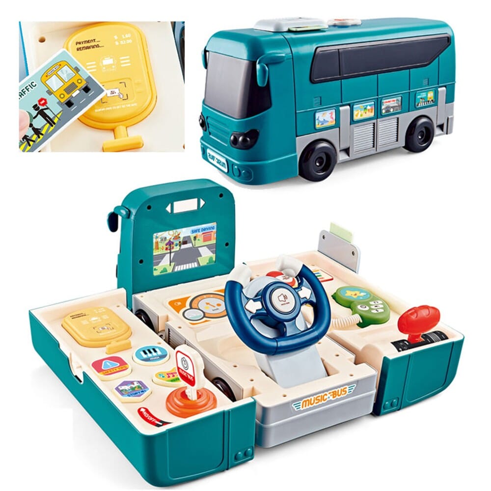 Bus Car Toy, Kids Play Vehicle with Sound and Light, Simulation Steering Wheel Discount For Sale