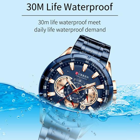 CURREN Men's Multifunctional Chronograph Calendar Quartz Waterproof Full Steel Watch Outlet Deals