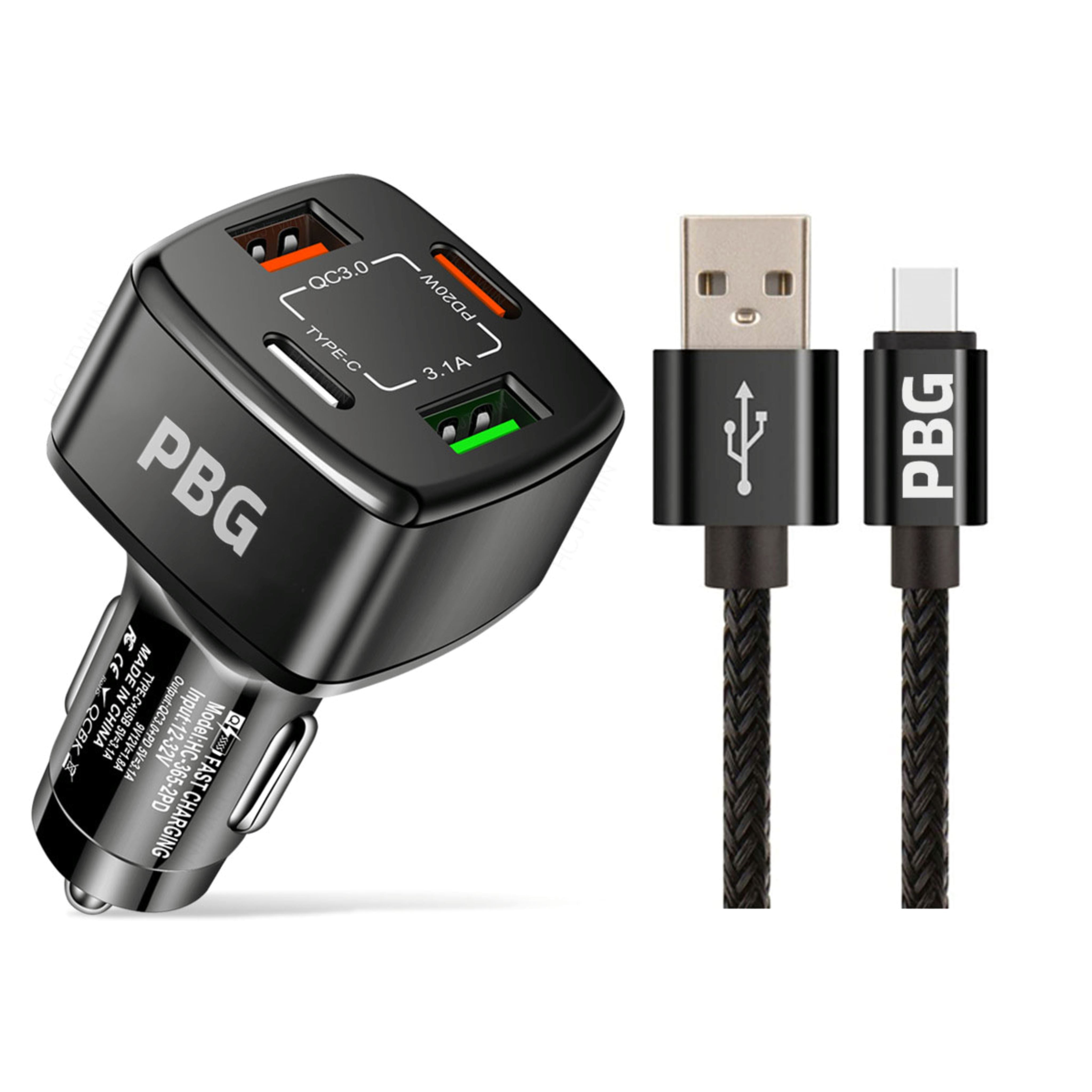 PBG 4-Port PD/USB Car Charger and 10FT Zebra Style Lightning Cable Bundle Cheap Pice Discount Authentic