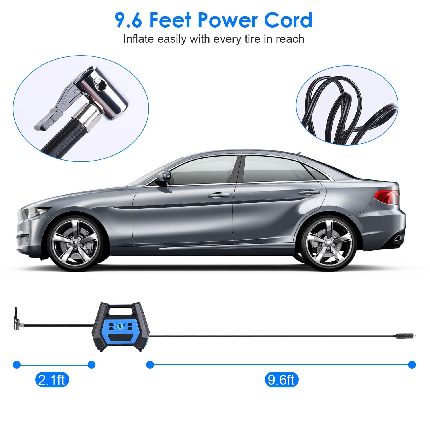 120W Max Power Portable Tire Pump with Digital Display LED Light Cheap Pices Authentic