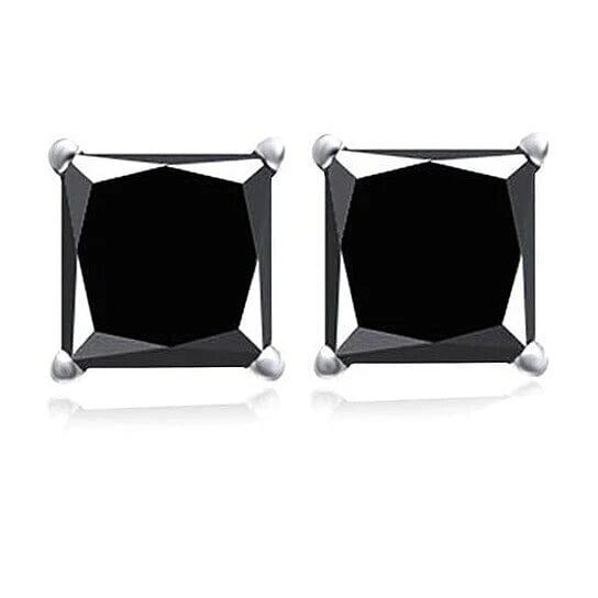 18k White Gold High Polish Finish Black Square Stud Set Unisex Earrings Clearance Low Pice Fee Shipping