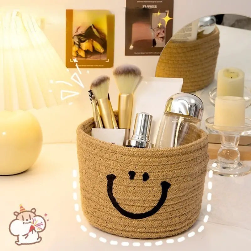 Happy Face Woven Storage Basket Cheap Sale Best Store To Get