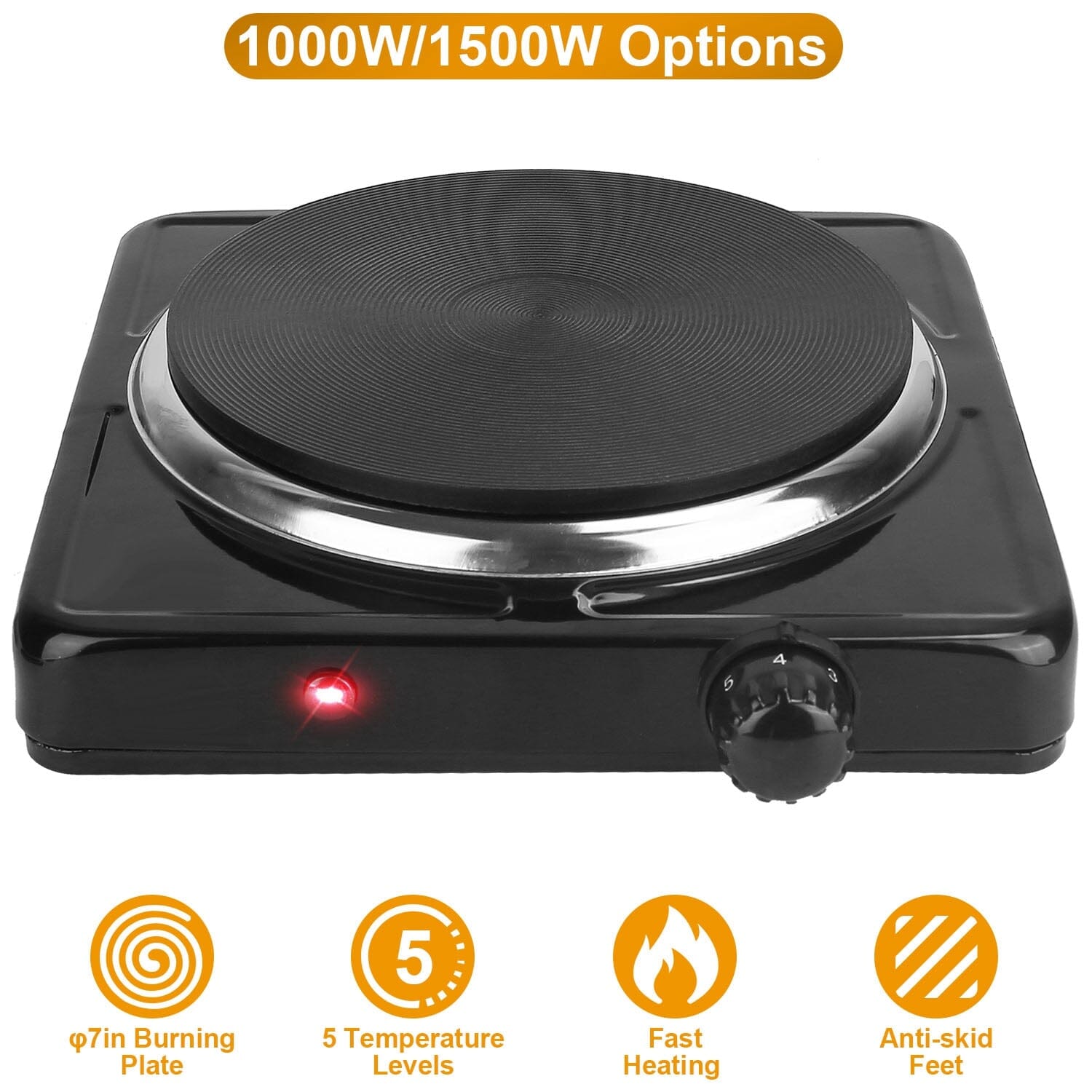 1500W Portable Heating Hot Plate Stove Countertop with Non Slip Rubber Footlocker For Sale