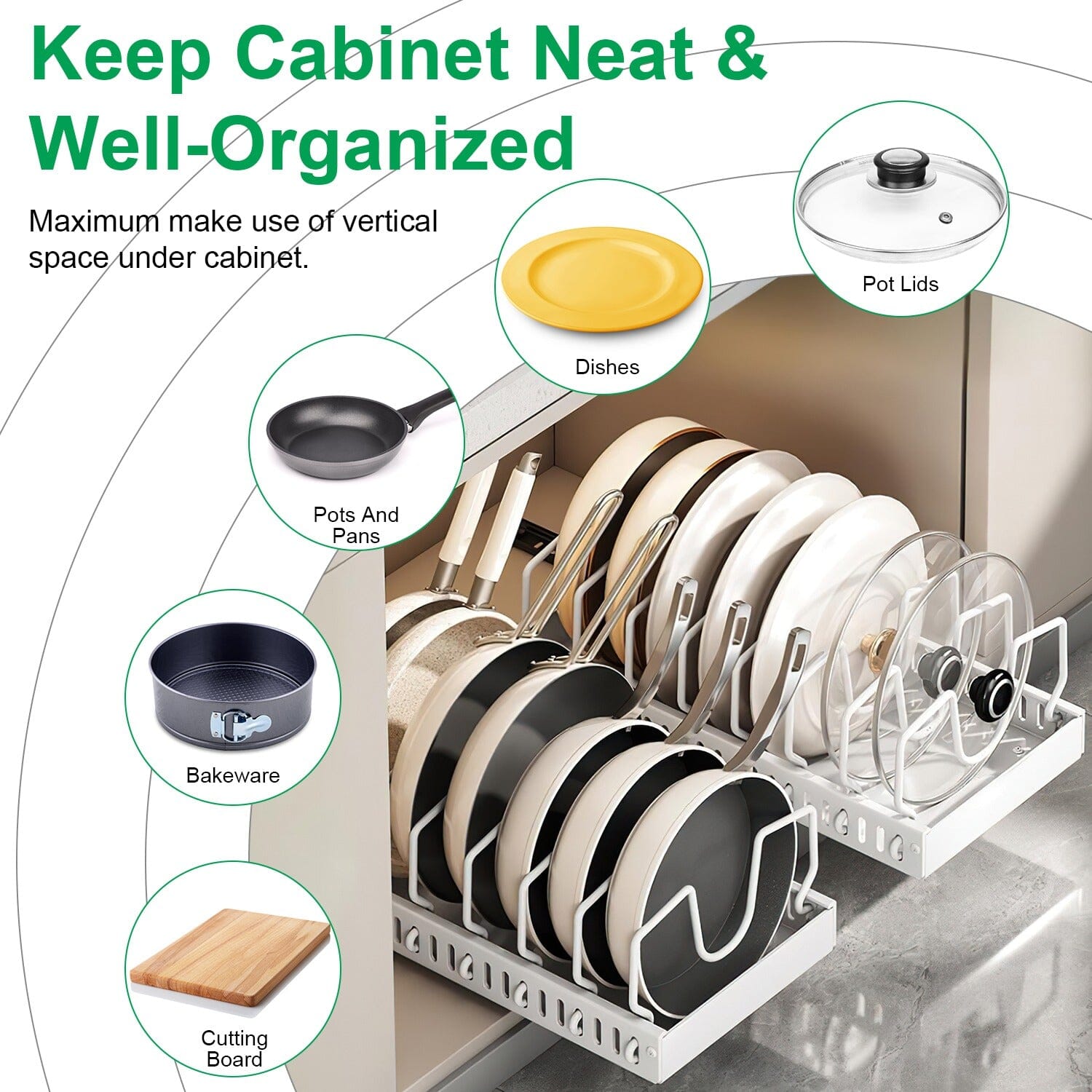 Pull Out Pots and Pans Organizer with 8 Adjustable Dividers Free Shipping Deals