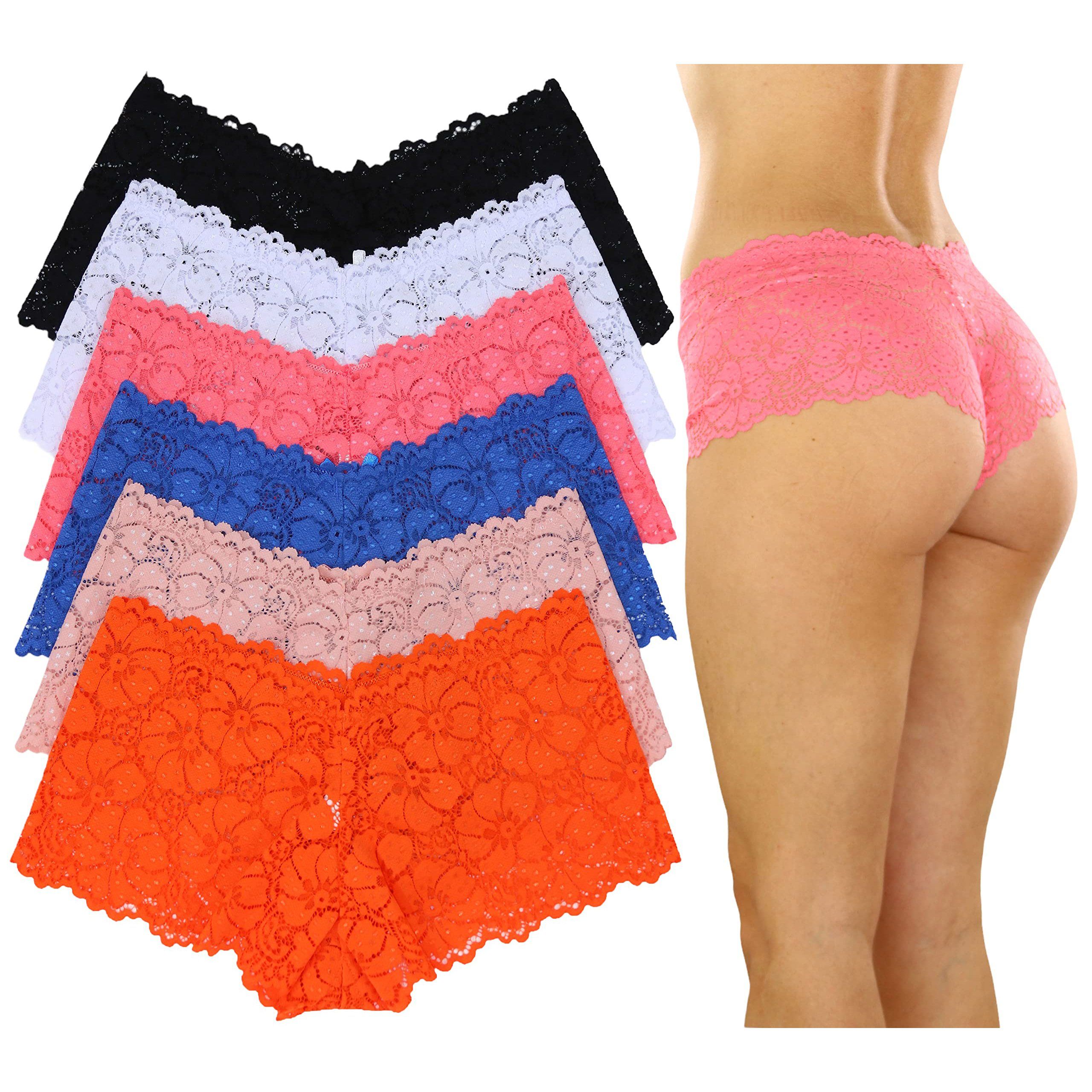 6-Pack: Women's Floral Lace Boyshort Panties with Ribbon Free Shipping Online