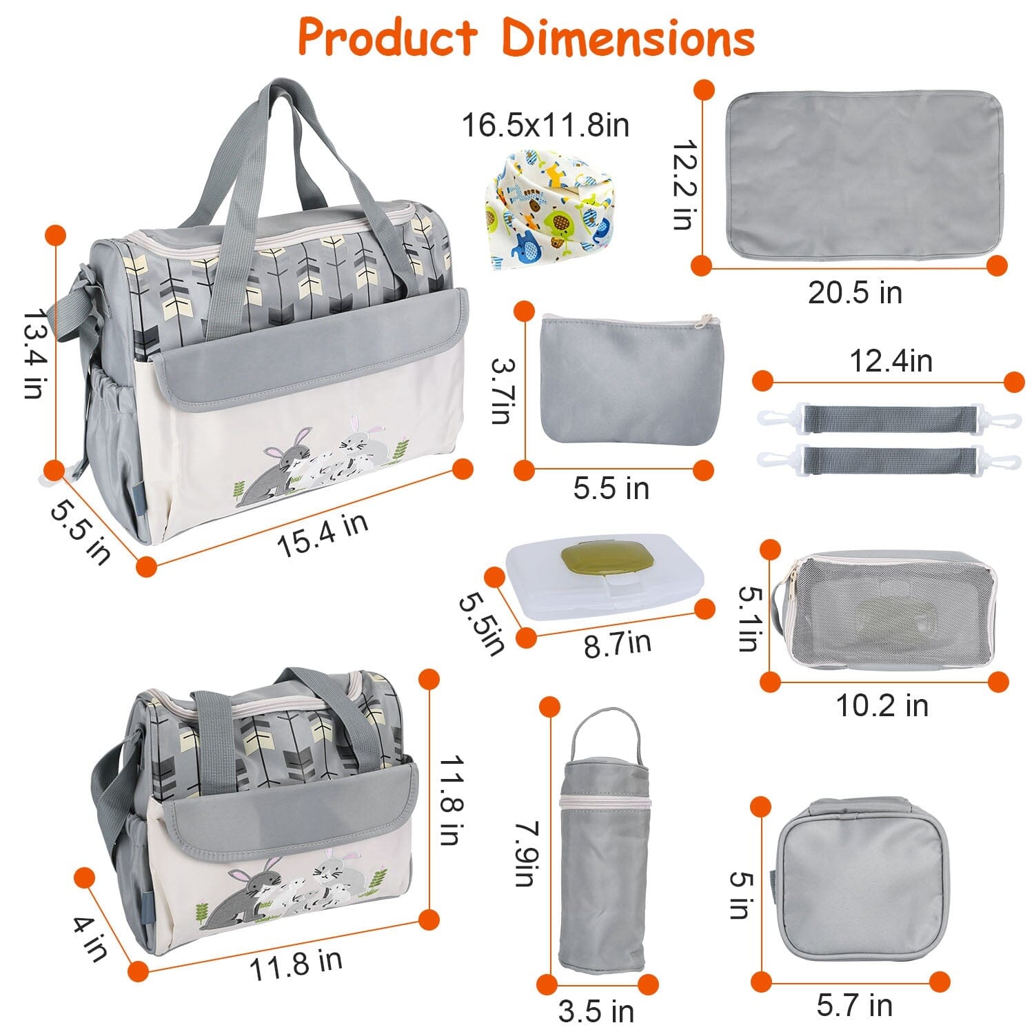 11-Piece Set: Multifunctional Diaper Handbags with Food Bag Low Cost