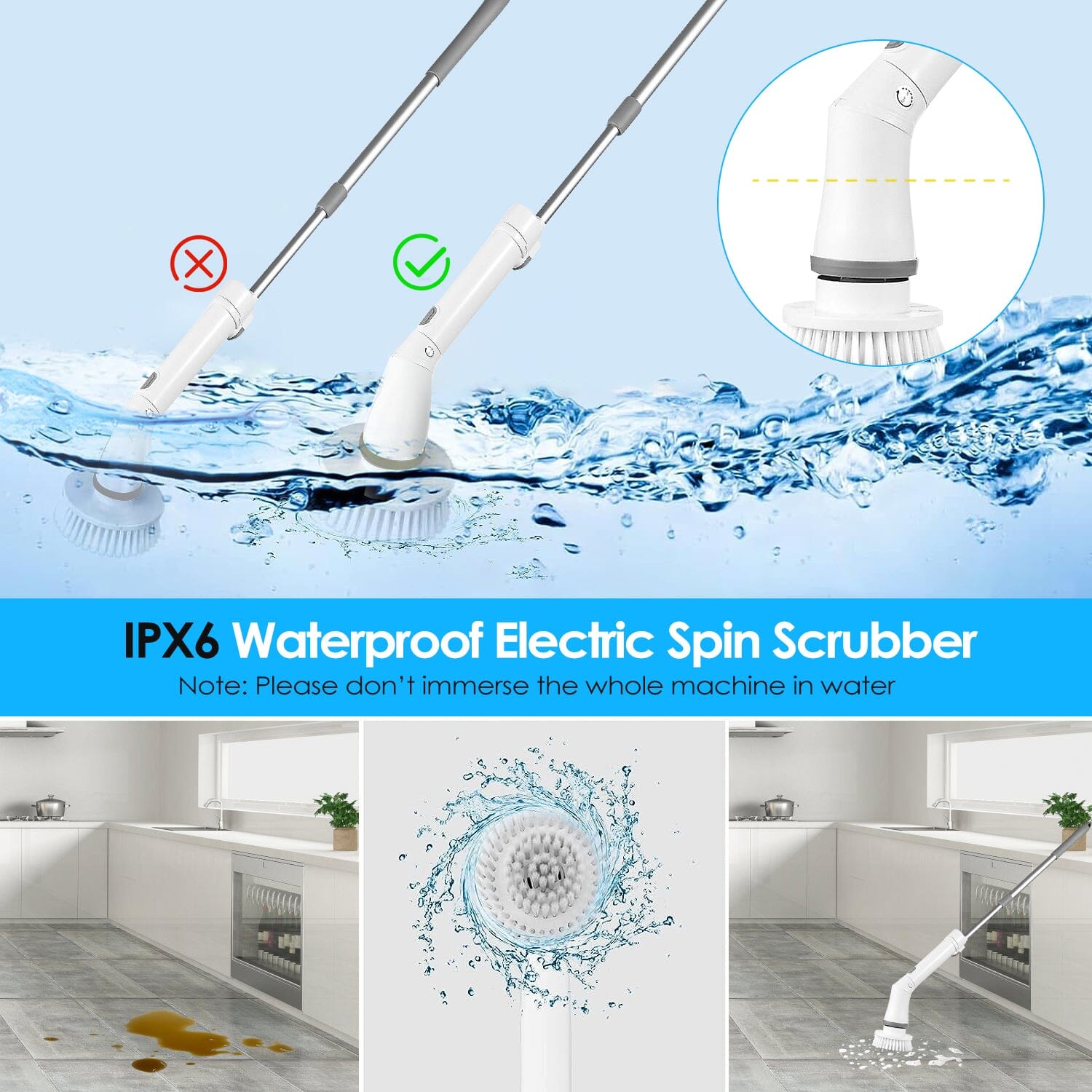 Rechargeable Telescopic Cleaning Brush 6 Replaceable Heads 2 Speed Adjustable Extension Arm Best Pices Cheap Pice