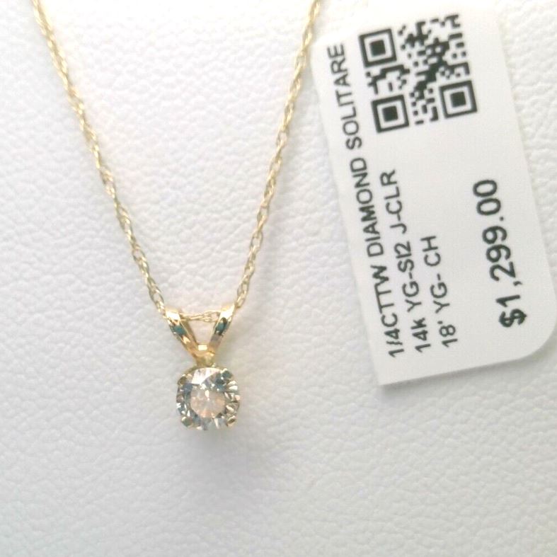 1/4CTTW $4000 Genuine Diamond Solitaire Pendant Necklace 14K Yellow Gold Solid 18 Really Cheap Shoes Online