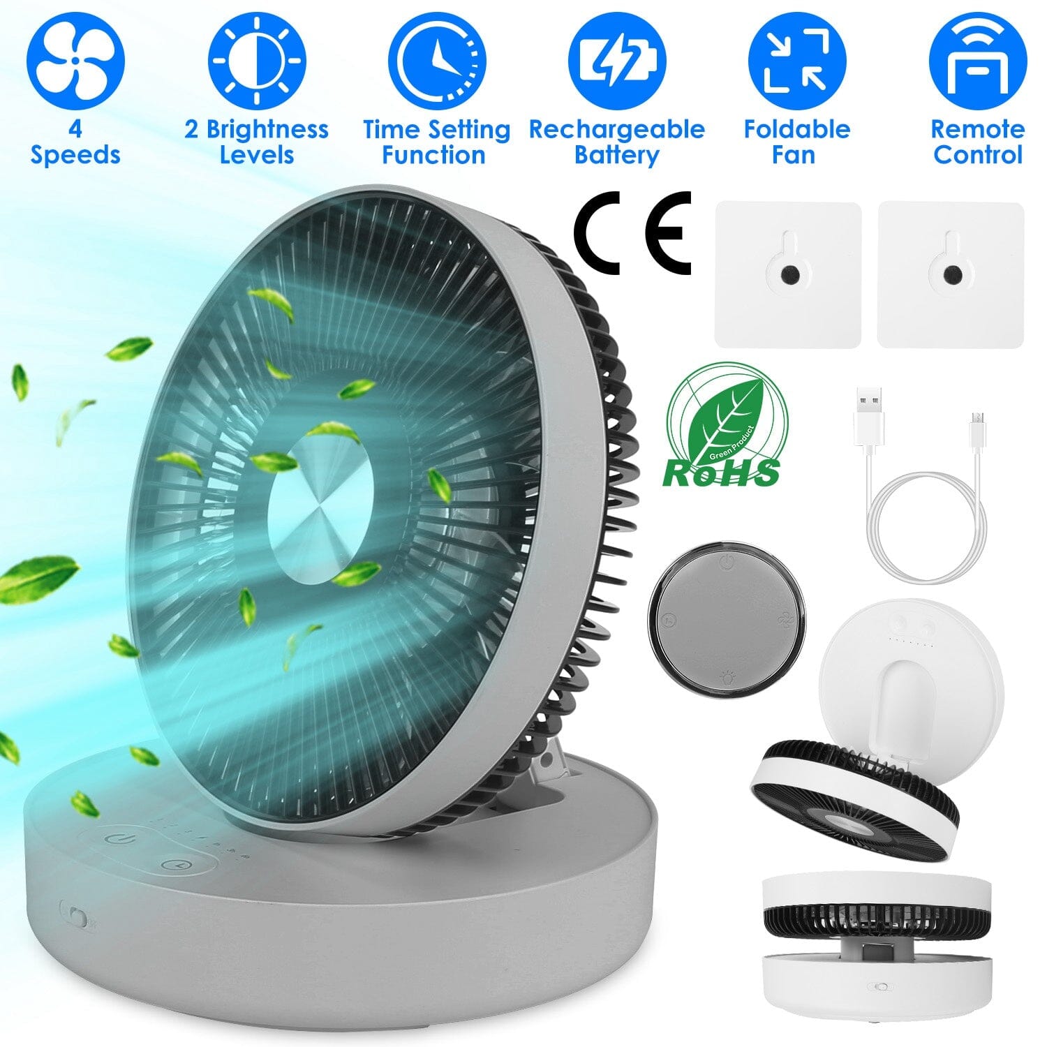 Foldable Rechargeable LED Desk Fan Wall Mounted with Magnetic Remote Sale 100% Guaranteed